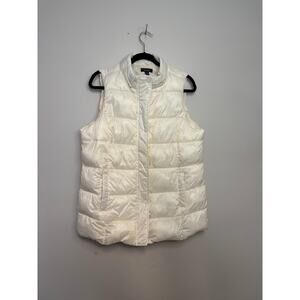 Susan Graver Weekend Water Resistant Quilted Vest w/ Zip Off Hood, Cream, Large